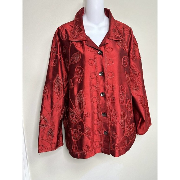 MULTIPLES Rare 100%Silk Embroidered Crochet‎ Jacket Lightweight ~ 3/ 2X - Picture 3 of 7